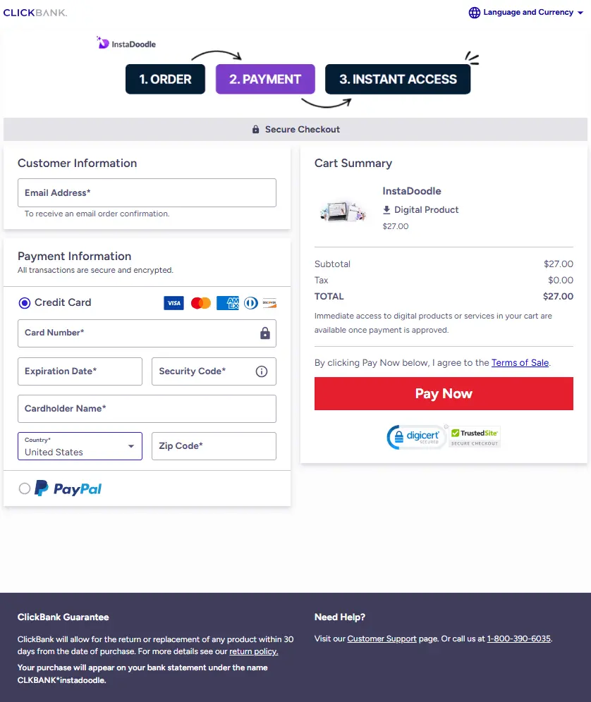 instadoodle™ Secured Order Form